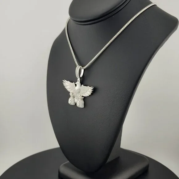 Sterling Silver 925 Flying Eagle Necklace with Two Money Bags – Bold & Symbolic